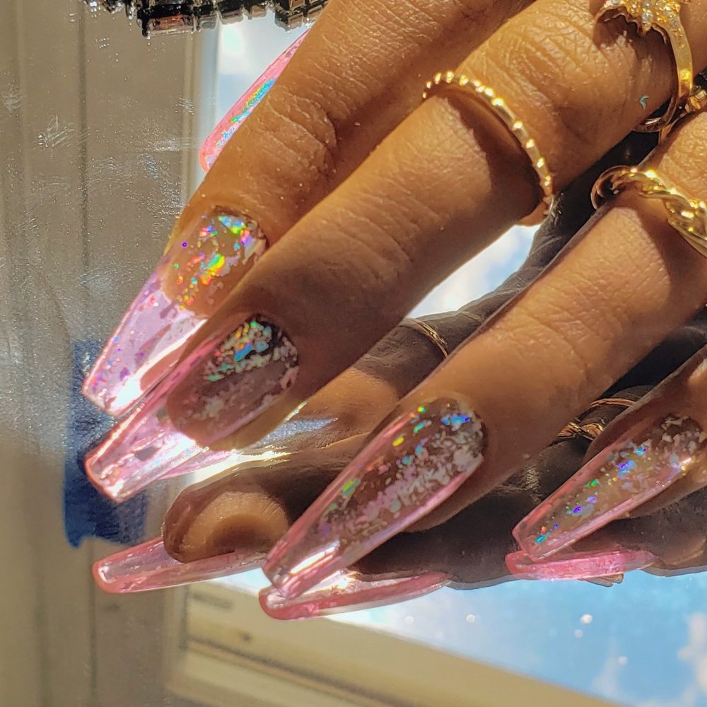 Pink Holographic Reusable Press On Nails - Picture 3 of 6